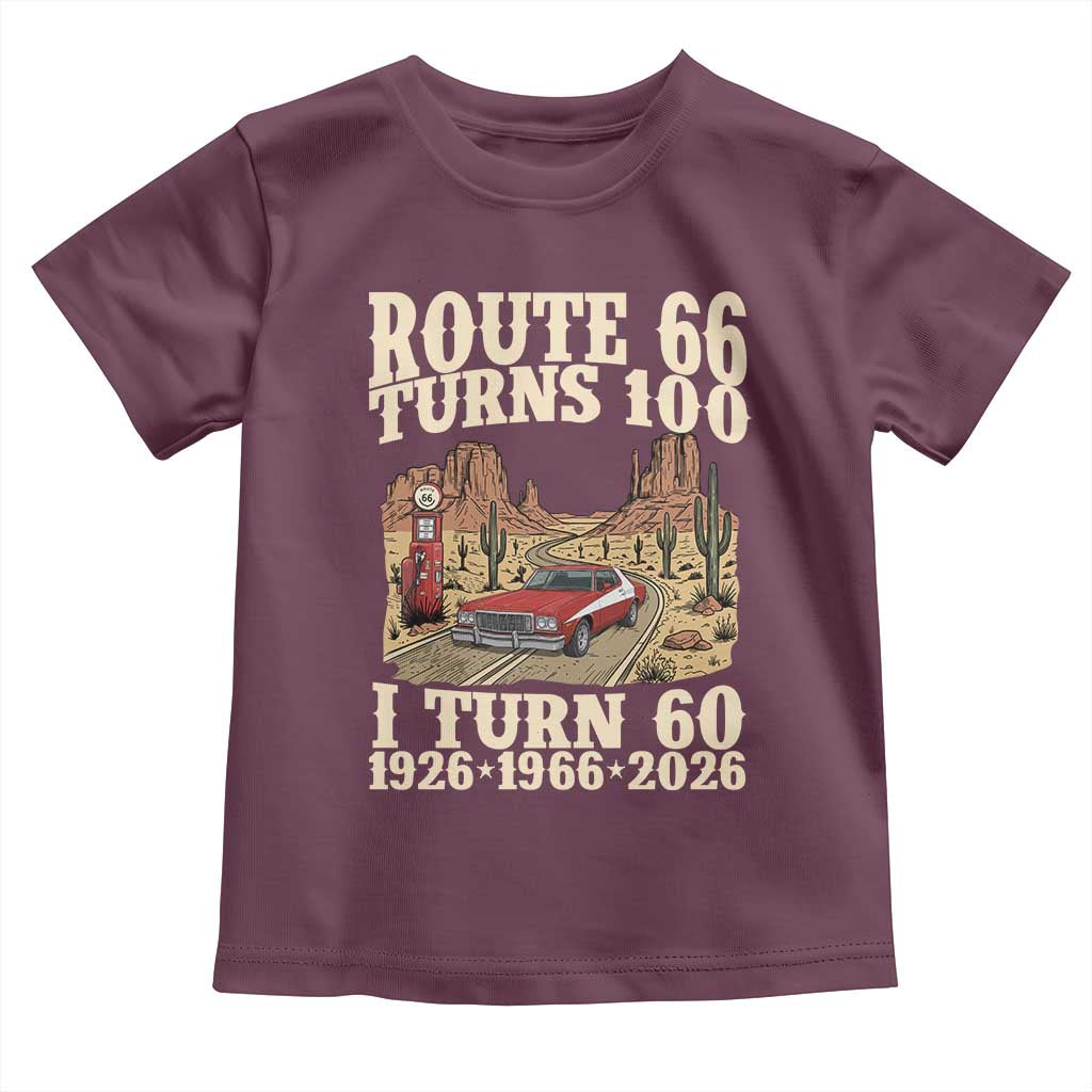 Route Highway 66 Turns 100 I Turn 60 Toddler T Shirt Vintage 1966 Road Sign American Muscle Car Lover 60th Birthday Gift