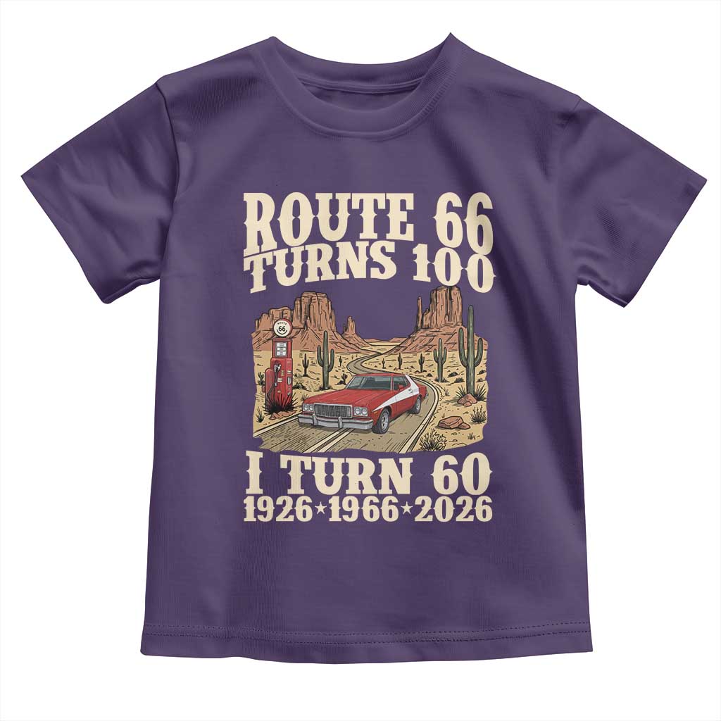Route Highway 66 Turns 100 I Turn 60 Toddler T Shirt Vintage 1966 Road Sign American Muscle Car Lover 60th Birthday Gift