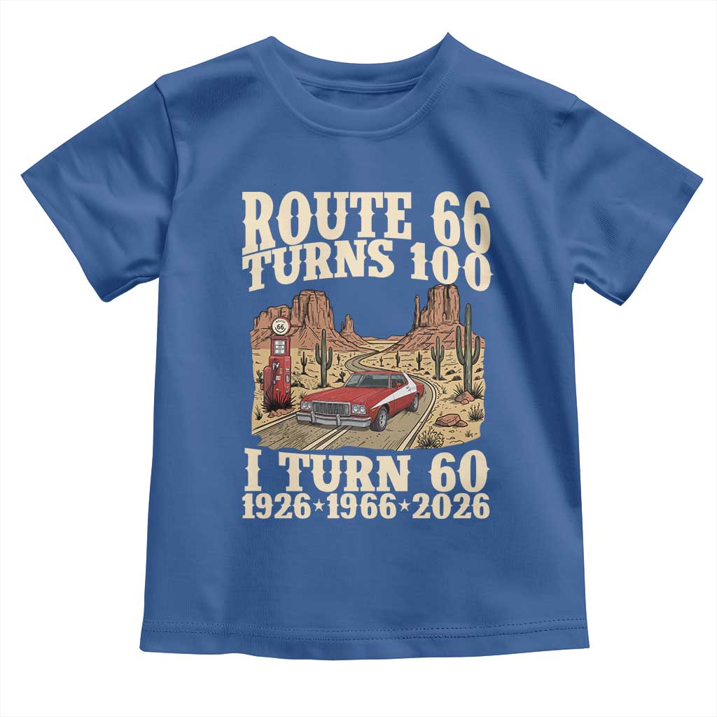 Route Highway 66 Turns 100 I Turn 60 Toddler T Shirt Vintage 1966 Road Sign American Muscle Car Lover 60th Birthday Gift