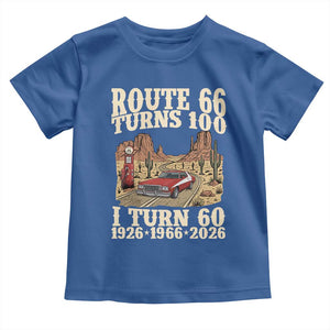 Route Highway 66 Turns 100 I Turn 60 Toddler T Shirt Vintage 1966 Road Sign American Muscle Car Lover 60th Birthday Gift