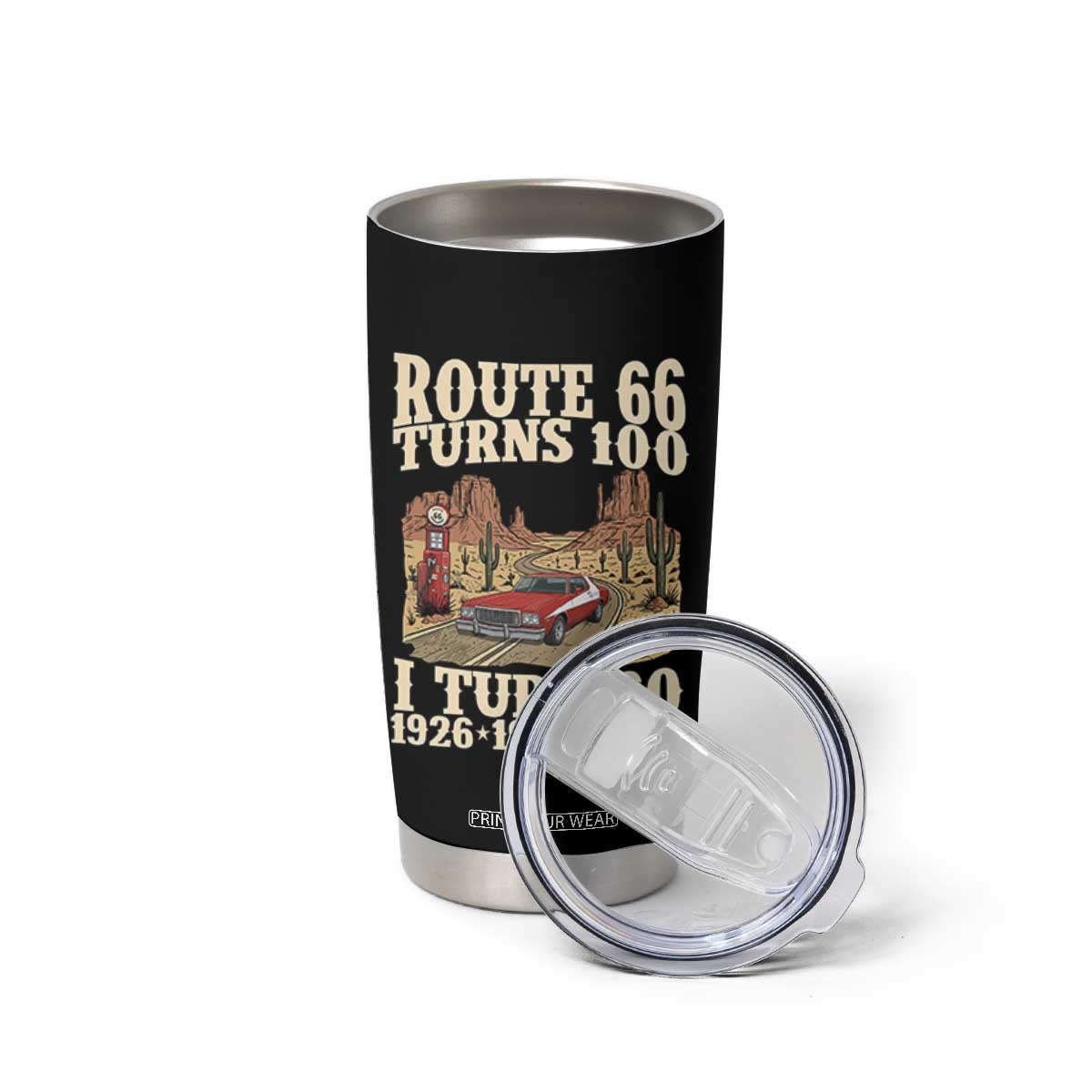 Route Highway 66 Turns 100 I Turn 60 Tumbler Cup Vintage 1966 Road Sign American Muscle Car Lover 60th Birthday Gift