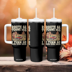 Route Highway 66 Turns 100 I Turn 60 Tumbler With Handle Vintage 1966 Road Sign American Muscle Car Lover 60th Birthday Gift
