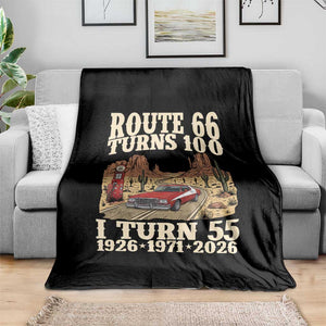 Route Highway 66 Turns 100 I Turn 55 Throw Blanket Vintage 1971 Road Sign American Muscle Car Lover 55th Birthday Gift