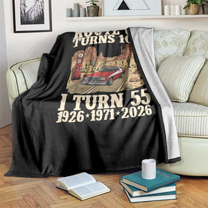 Route Highway 66 Turns 100 I Turn 55 Throw Blanket Vintage 1971 Road Sign American Muscle Car Lover 55th Birthday Gift