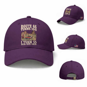 Route Highway 66 Turns 100 I Turn 55 Baseball Cap Vintage 1971 Road Sign American Muscle Car Lover 55th Birthday Gift