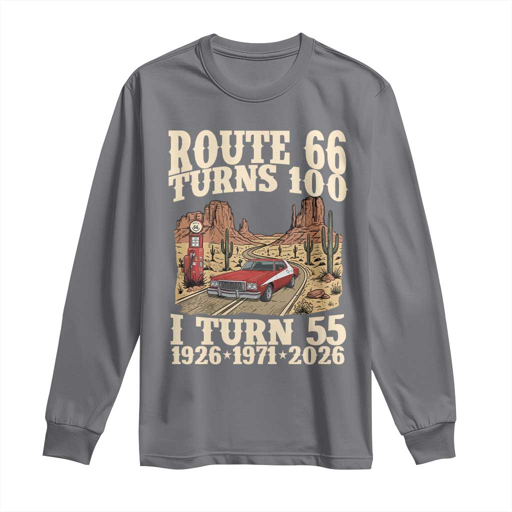 Route Highway 66 Turns 100 I Turn 55 Long Sleeve Shirt Vintage 1971 Road Sign American Muscle Car Lover 55th Birthday Gift