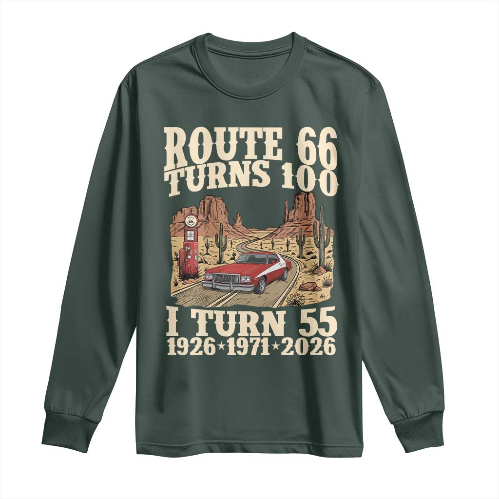 Route Highway 66 Turns 100 I Turn 55 Long Sleeve Shirt Vintage 1971 Road Sign American Muscle Car Lover 55th Birthday Gift