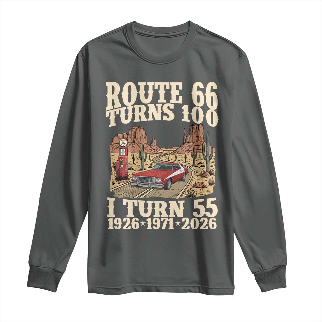 Route Highway 66 Turns 100 I Turn 55 Long Sleeve Shirt Vintage 1971 Road Sign American Muscle Car Lover 55th Birthday Gift