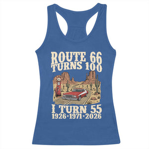 Route Highway 66 Turns 100 I Turn 55 Racerback Tank Top Vintage 1971 Road Sign American Muscle Car Lover 55th Birthday Gift