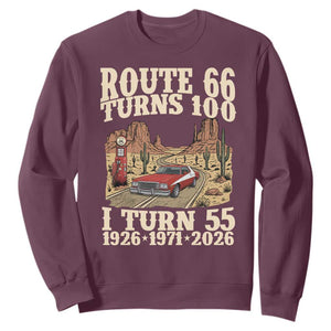 Route Highway 66 Turns 100 I Turn 55 Sweatshirt Vintage 1971 Road Sign American Muscle Car Lover 55th Birthday Gift