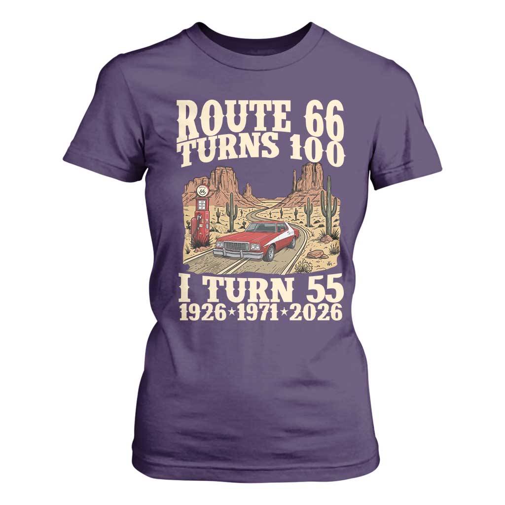 Route Highway 66 Turns 100 I Turn 55 T Shirt For Women Vintage 1971 Road Sign American Muscle Car Lover 55th Birthday Gift