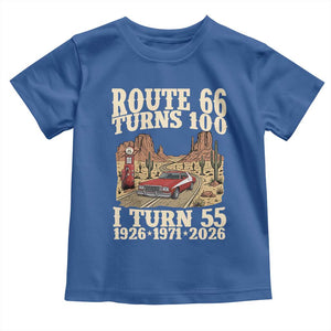 Route Highway 66 Turns 100 I Turn 55 Toddler T Shirt Vintage 1971 Road Sign American Muscle Car Lover 55th Birthday Gift