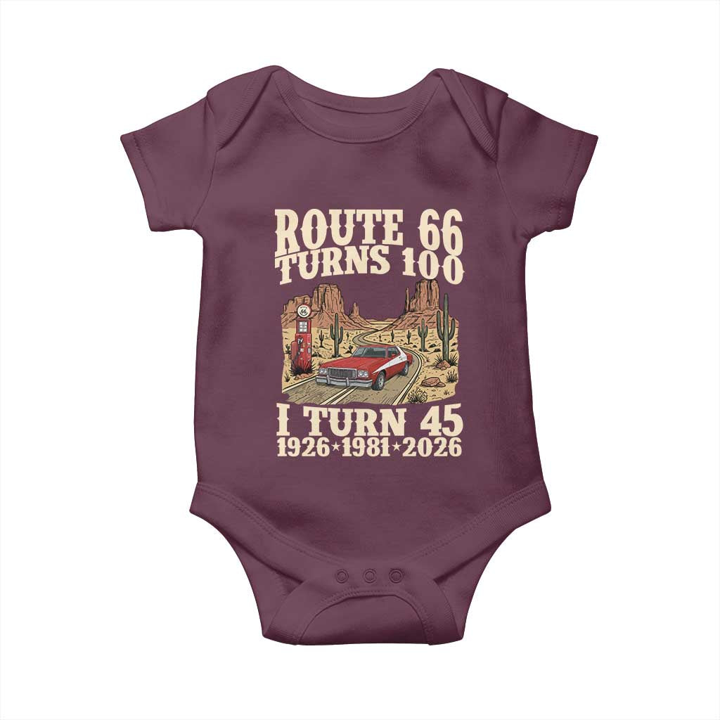 Route Highway 66 Turns 100 I Turn 45 Baby Onesie Vintage 1981 Road Sign American Muscle Car Lover 45th Birthday Gift