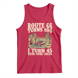Route Highway 66 Turns 100 I Turn 45 Tank Top Vintage 1981 Road Sign American Muscle Car Lover 45th Birthday Gift