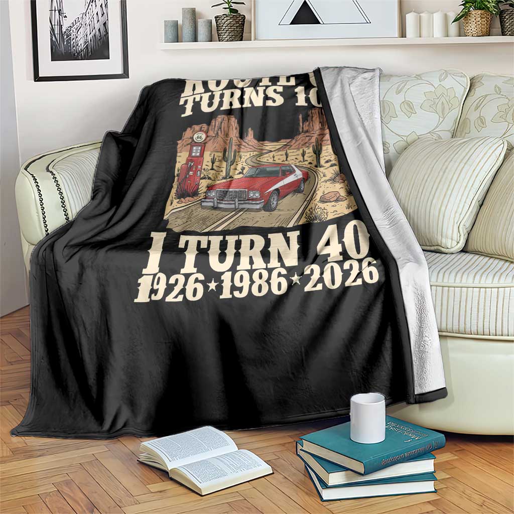 Route Highway 66 Turns 100 I Turn 40 Throw Blanket Vintage 1986 Road Sign American Muscle Car Lover 40th Birthday Gift