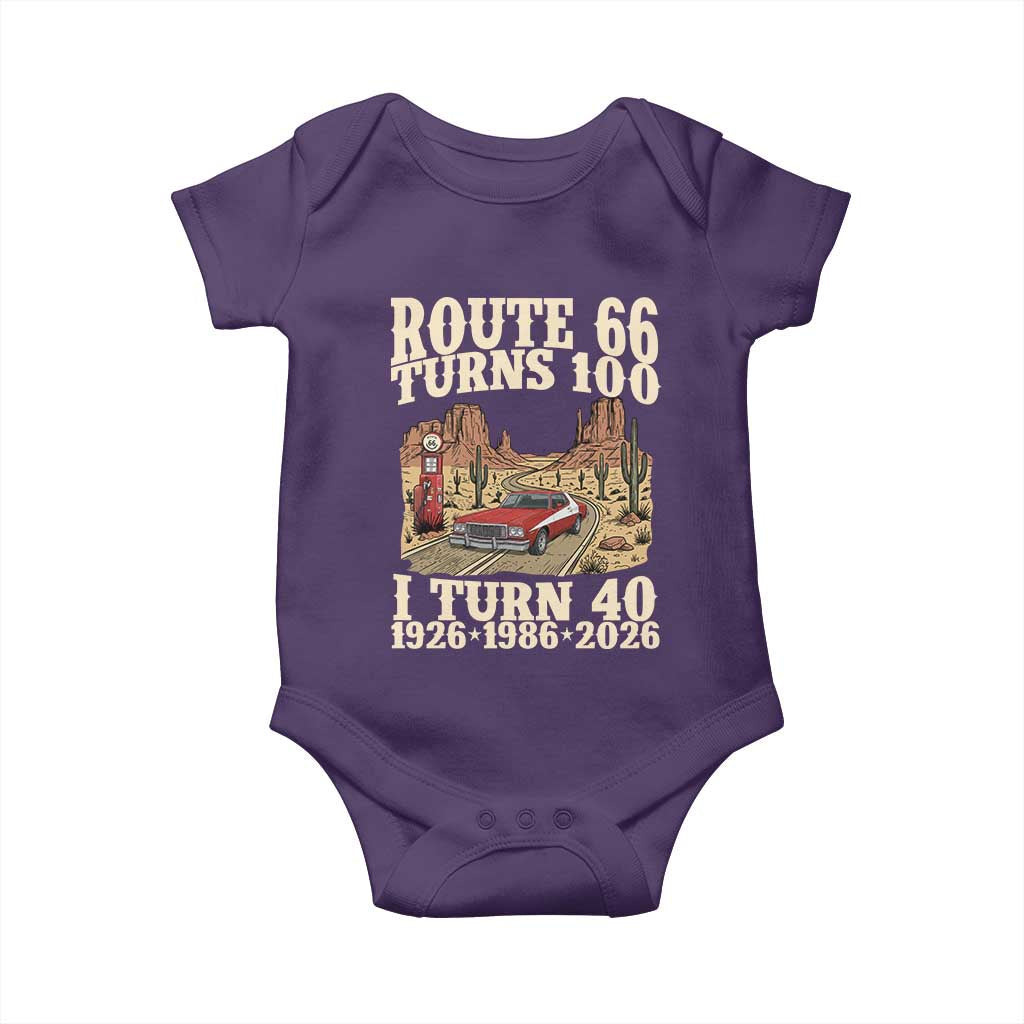Route Highway 66 Turns 100 I Turn 40 Baby Onesie Vintage 1986 Road Sign American Muscle Car Lover 40th Birthday Gift