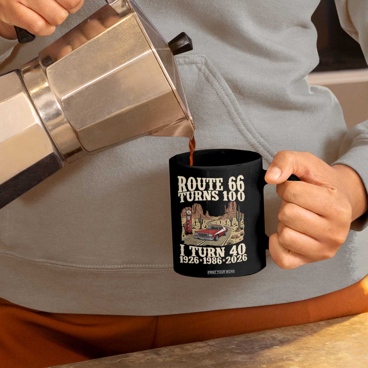 Route Highway 66 Turns 100 I Turn 40 Coffee Mug Vintage 1986 Road Sign American Muscle Car Lover 40th Birthday Gift