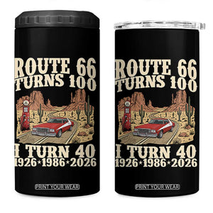 Route Highway 66 Turns 100 I Turn 40 4 in 1 Can Cooler Tumbler Vintage 1986 Road Sign American Muscle Car Lover 40th Birthday Gift