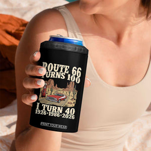 Route Highway 66 Turns 100 I Turn 40 4 in 1 Can Cooler Tumbler Vintage 1986 Road Sign American Muscle Car Lover 40th Birthday Gift