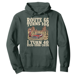 Route Highway 66 Turns 100 I Turn 40 Hoodie Vintage 1986 Road Sign American Muscle Car Lover 40th Birthday Gift