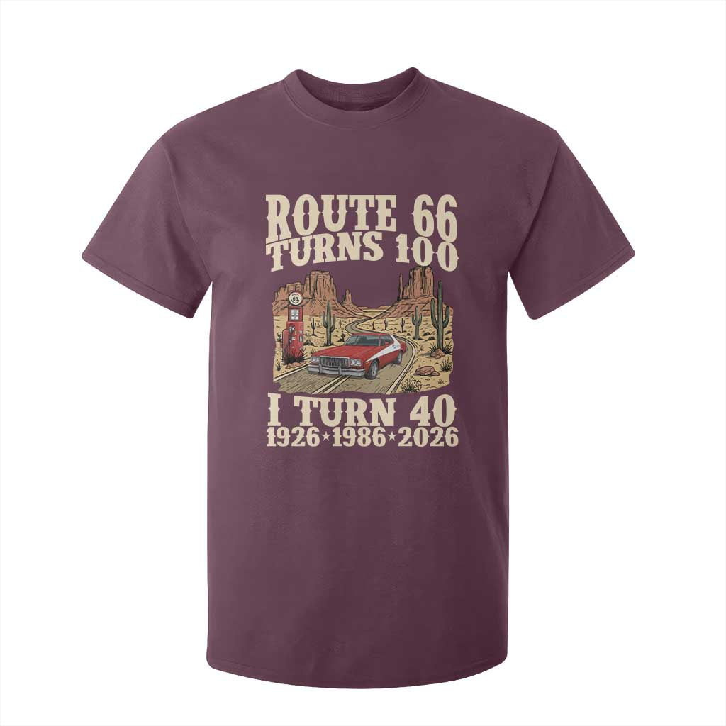 Route Highway 66 Turns 100 I Turn 40 T Shirt For Kid Vintage 1986 Road Sign American Muscle Car Lover 40th Birthday Gift