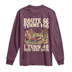 Route Highway 66 Turns 100 I Turn 40 Long Sleeve Shirt Vintage 1986 Road Sign American Muscle Car Lover 40th Birthday Gift