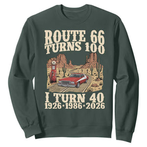 Route Highway 66 Turns 100 I Turn 40 Sweatshirt Vintage 1986 Road Sign American Muscle Car Lover 40th Birthday Gift
