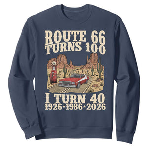 Route Highway 66 Turns 100 I Turn 40 Sweatshirt Vintage 1986 Road Sign American Muscle Car Lover 40th Birthday Gift