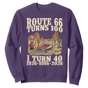 Route Highway 66 Turns 100 I Turn 40 Sweatshirt Vintage 1986 Road Sign American Muscle Car Lover 40th Birthday Gift