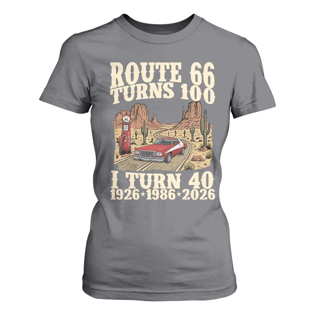 Route Highway 66 Turns 100 I Turn 40 T Shirt For Women Vintage 1986 Road Sign American Muscle Car Lover 40th Birthday Gift