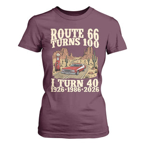 Route Highway 66 Turns 100 I Turn 40 T Shirt For Women Vintage 1986 Road Sign American Muscle Car Lover 40th Birthday Gift