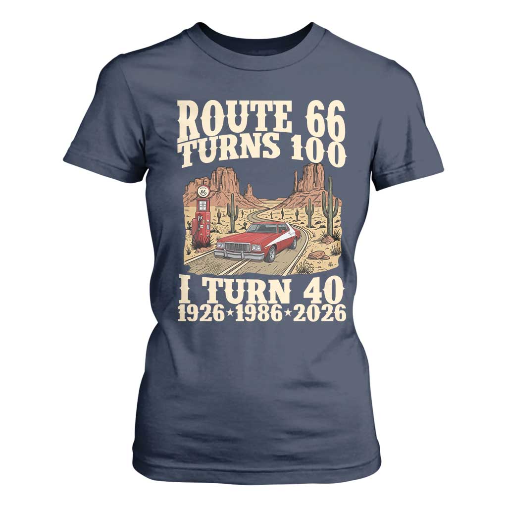 Route Highway 66 Turns 100 I Turn 40 T Shirt For Women Vintage 1986 Road Sign American Muscle Car Lover 40th Birthday Gift