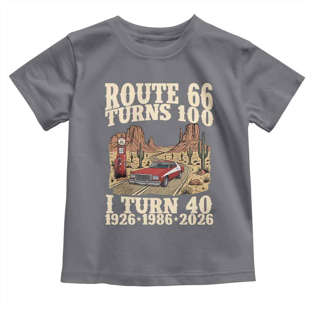 Route Highway 66 Turns 100 I Turn 40 Toddler T Shirt Vintage 1986 Road Sign American Muscle Car Lover 40th Birthday Gift
