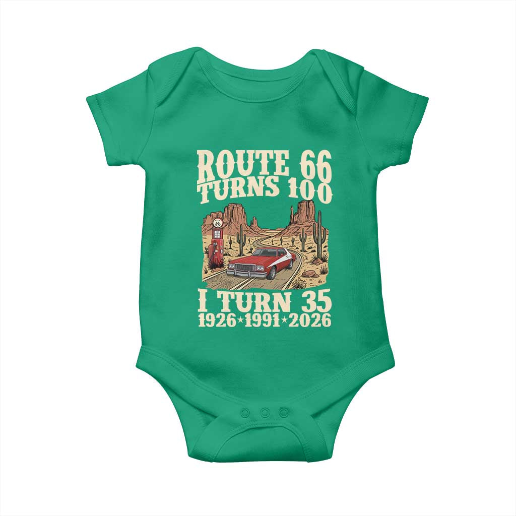 Route Highway 66 Turns 100 I Turn 35 Baby Onesie Vintage 1991 Road Sign American Muscle Car Lover 35th Birthday Gift
