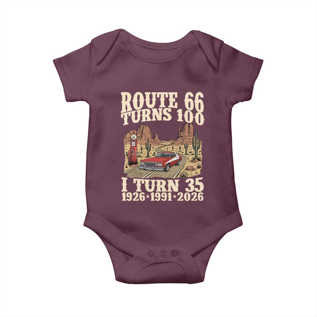Route Highway 66 Turns 100 I Turn 35 Baby Onesie Vintage 1991 Road Sign American Muscle Car Lover 35th Birthday Gift