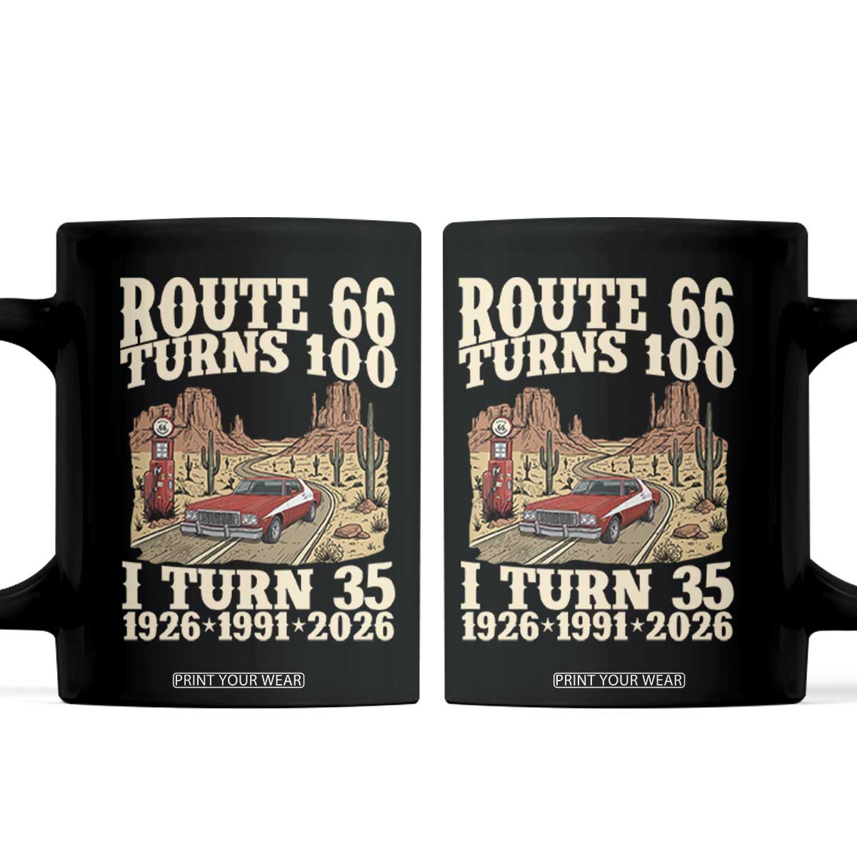 Route Highway 66 Turns 100 I Turn 35 Coffee Mug Vintage 1991 Road Sign American Muscle Car Lover 35th Birthday Gift