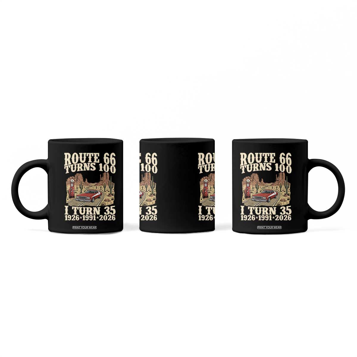 Route Highway 66 Turns 100 I Turn 35 Coffee Mug Vintage 1991 Road Sign American Muscle Car Lover 35th Birthday Gift