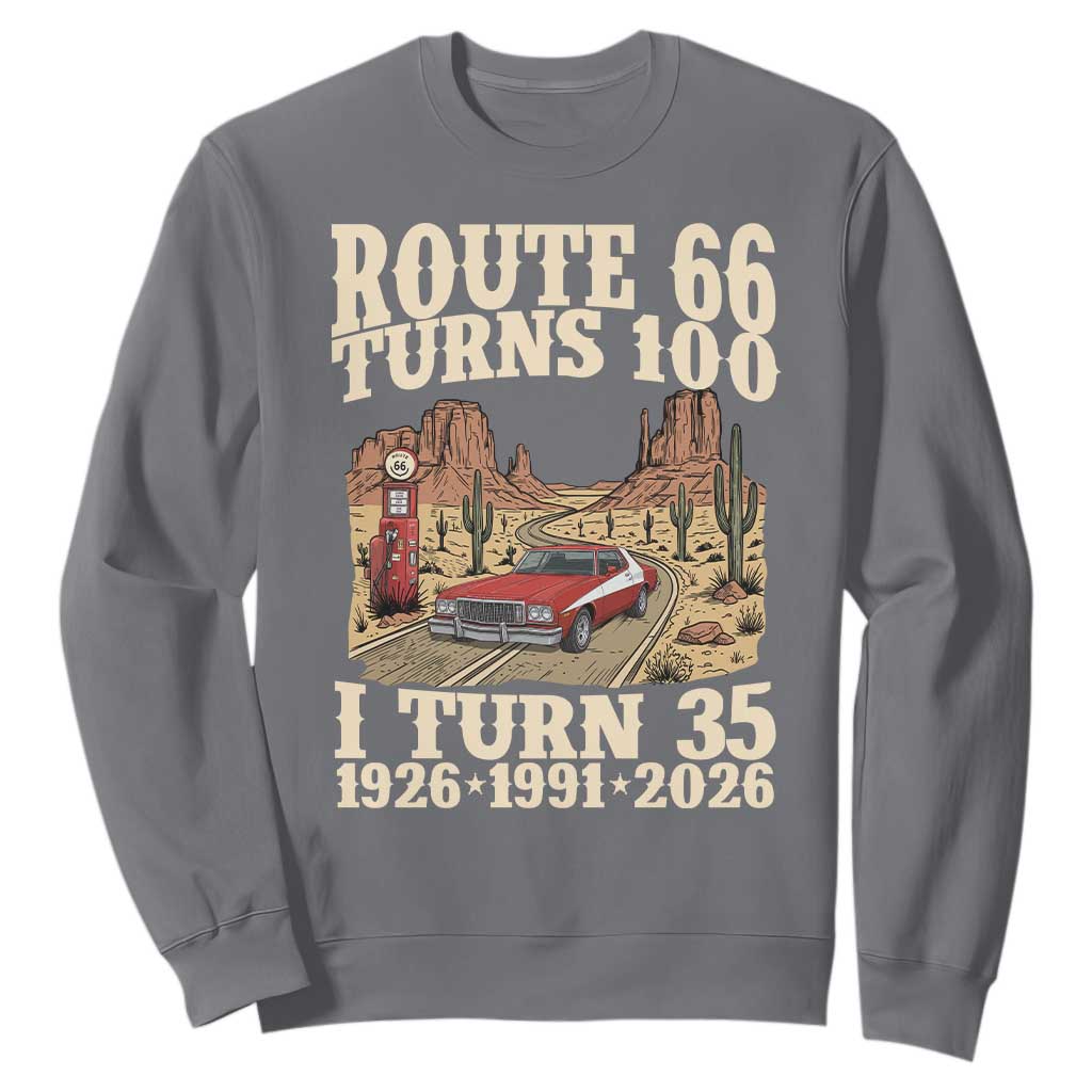 Route Highway 66 Turns 100 I Turn 35 Sweatshirt Vintage 1991 Road Sign American Muscle Car Lover 35th Birthday Gift