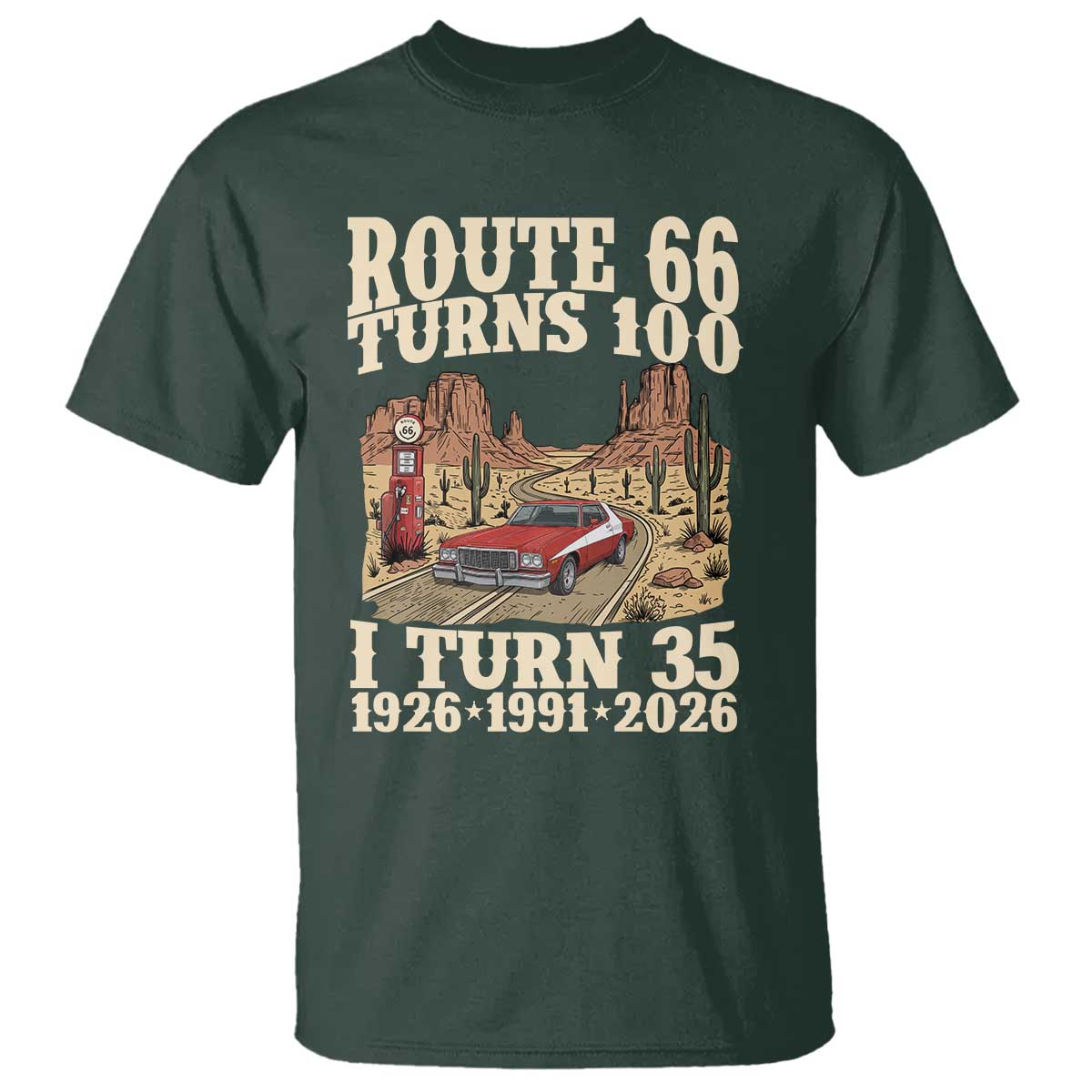 Route Highway 66 Turns 100 I Turn 35 T Shirt Vintage 1991 Road Sign American Muscle Car Lover 35th Birthday Gift
