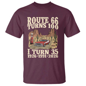 Route Highway 66 Turns 100 I Turn 35 T Shirt Vintage 1991 Road Sign American Muscle Car Lover 35th Birthday Gift