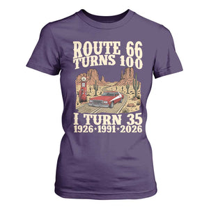 Route Highway 66 Turns 100 I Turn 35 T Shirt For Women Vintage 1991 Road Sign American Muscle Car Lover 35th Birthday Gift