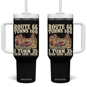 Route Highway 66 Turns 100 I Turn 35 Tumbler With Handle Vintage 1991 Road Sign American Muscle Car Lover 35th Birthday Gift