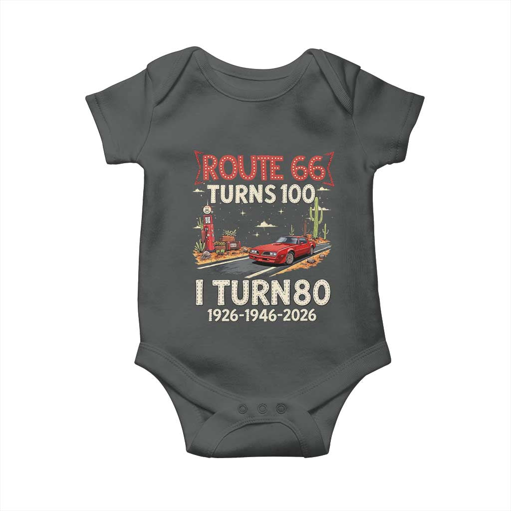 Route Highway 66 Turns 100 I Turn 80 Baby Onesie Vintage 1946 Road Sign Classic Muscle Car Lover 80th Birthday Gift