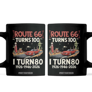 Route Highway 66 Turns 100 I Turn 80 Coffee Mug Vintage 1946 Road Sign Classic Muscle Car Lover 80th Birthday Gift