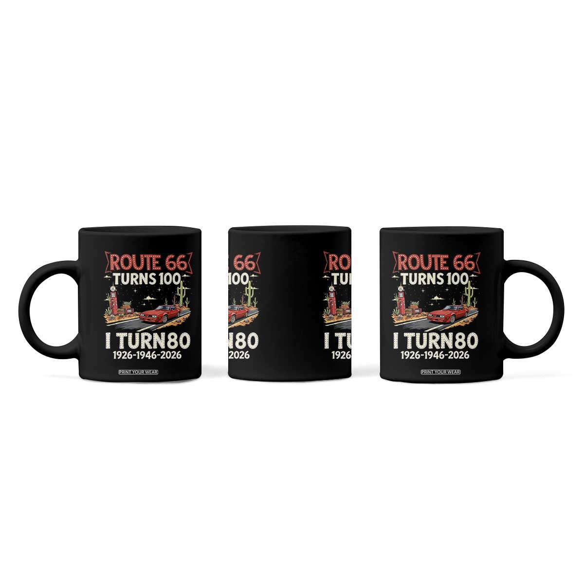 Route Highway 66 Turns 100 I Turn 80 Coffee Mug Vintage 1946 Road Sign Classic Muscle Car Lover 80th Birthday Gift