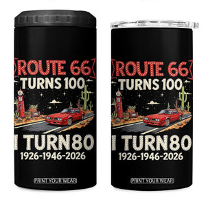 Route Highway 66 Turns 100 I Turn 80 4 in 1 Can Cooler Tumbler Vintage 1946 Road Sign Classic Muscle Car Lover 80th Birthday Gift