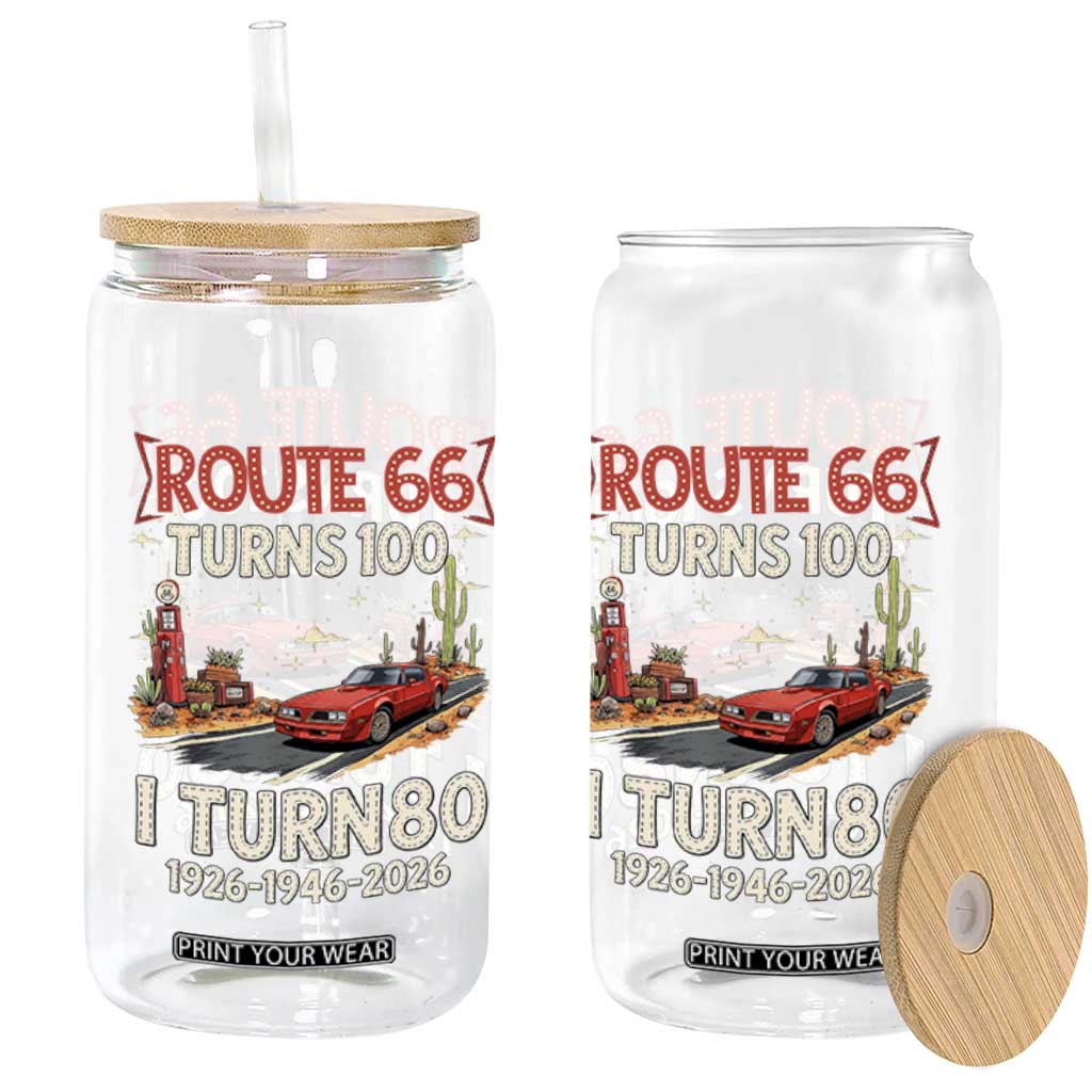 Route Highway 66 Turns 100 I Turn 80 Glass Can Vintage 1946 Road Sign Classic Muscle Car Lover 80th Birthday Gift