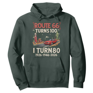 Route Highway 66 Turns 100 I Turn 80 Hoodie Vintage 1946 Road Sign Classic Muscle Car Lover 80th Birthday Gift