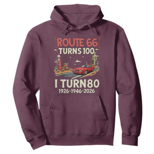 Route Highway 66 Turns 100 I Turn 80 Hoodie Vintage 1946 Road Sign Classic Muscle Car Lover 80th Birthday Gift