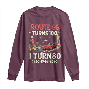 Route Highway 66 Turns 100 I Turn 80 Long Sleeve Shirt Vintage 1946 Road Sign Classic Muscle Car Lover 80th Birthday Gift